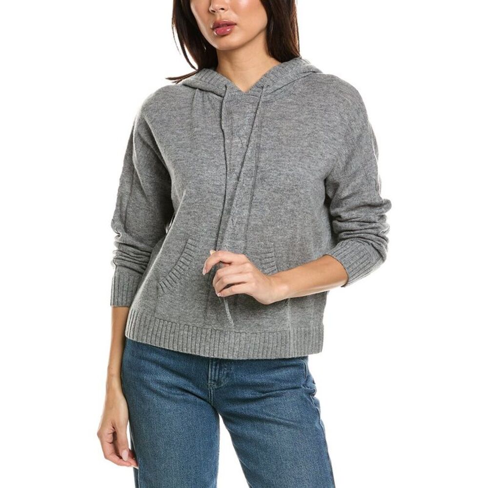 Brodie Cashmere Womens  Lounge Cable Wool & Cashmere-Blend Hoodie, Grey